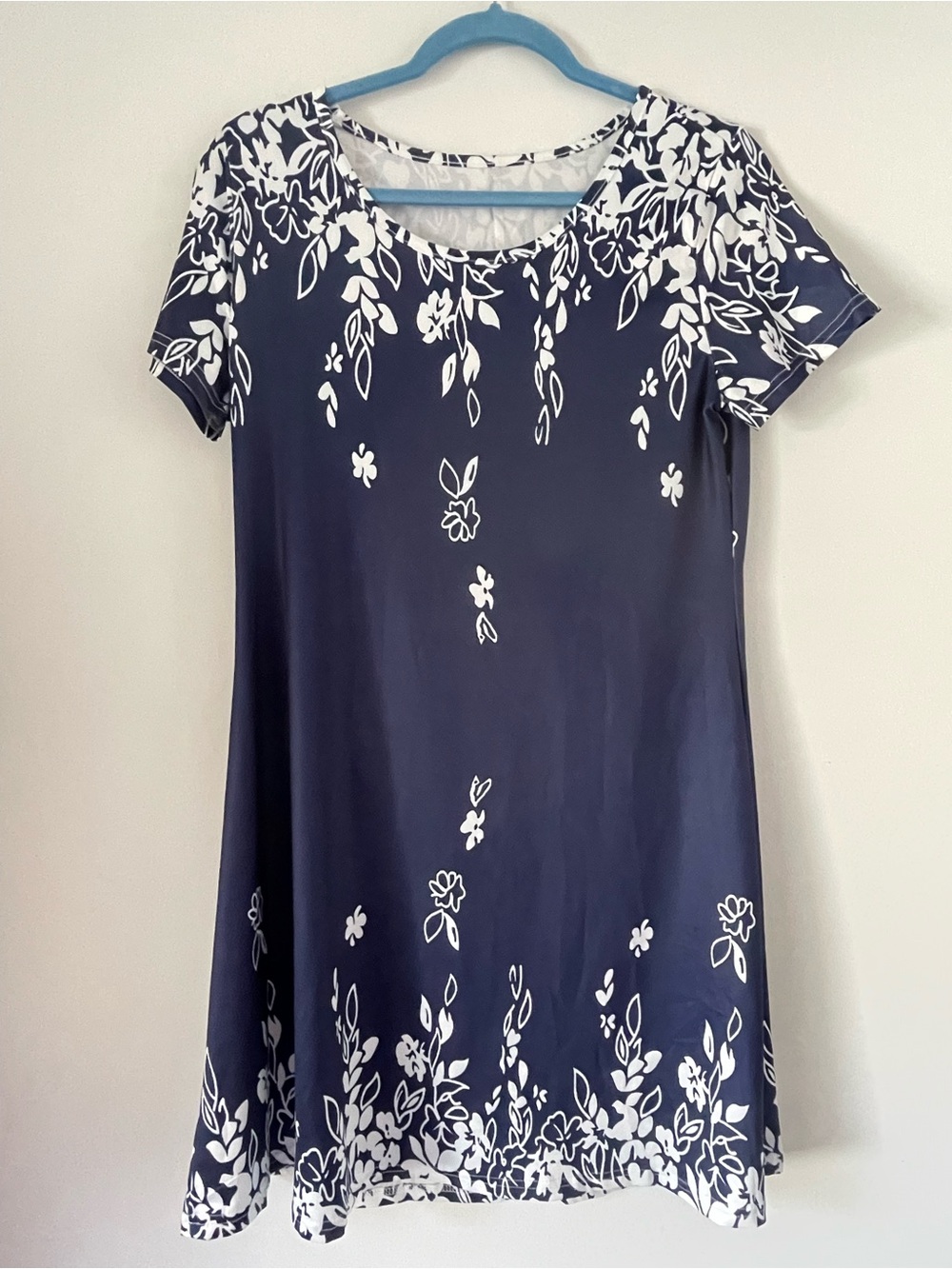 SHEIN Floral Print A-Line Mini Dress Navy Blue White S